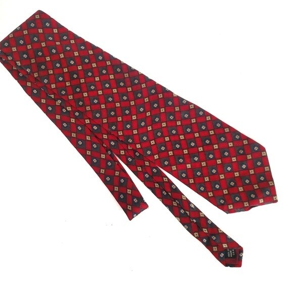 Pierre Balmain Couture Vintage Red 100% Silk Geometric Floral Tie - Picture 5 of 10